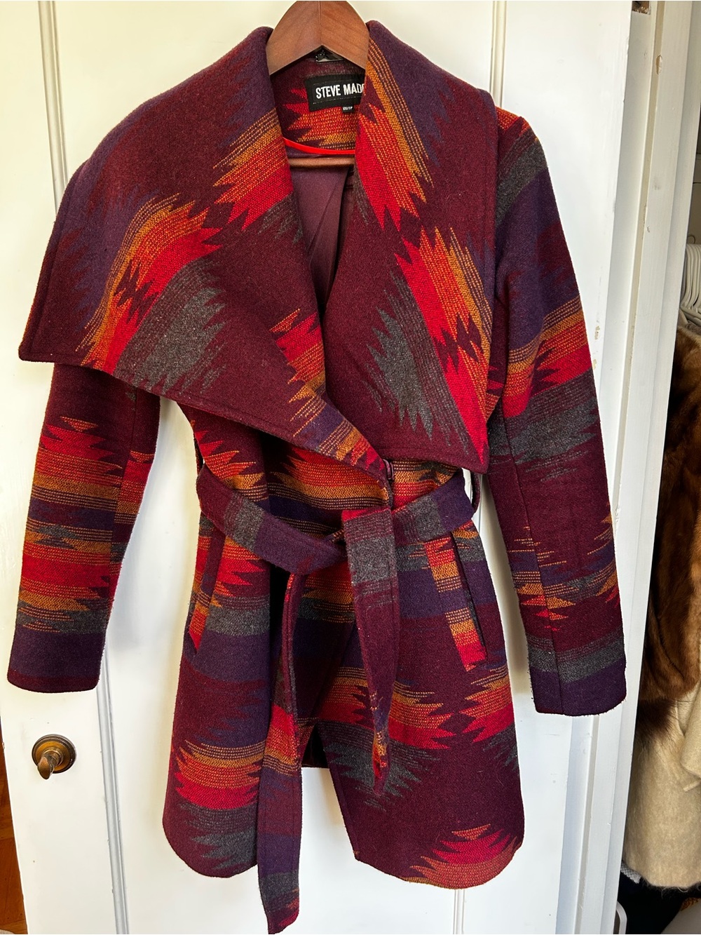 Steve Madden Women's Southwestern Aztec Wrap Sweater Coat